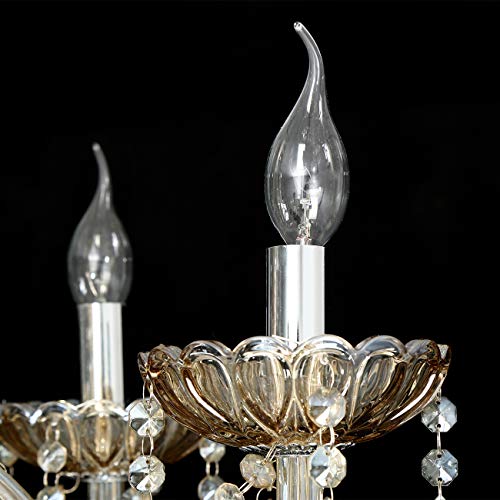 Ridgeyard Cognac(Shampane) Color E12 Bulbs Crystal Candle Style Chandelier Ceiling Lighting Pendant Luxury Romantic Lamp for Living Room Dining Room Bedroom Hall Balcony (6-Lights)