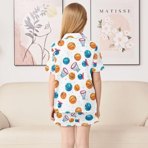 ALAZA Basketball Ball Polka Dot Pajamas Satin Pajama Set Short Sleeve Button Down Sleepwear4