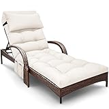 Moutosne Outdoor Chaise Lounge Cushions, Waterproof Lounge Chair Cushion for Outdoor Furniture, 71 x 21 x 4 Inches Patio Cushion with Straps for Lawn Pool Furniture (Cream)