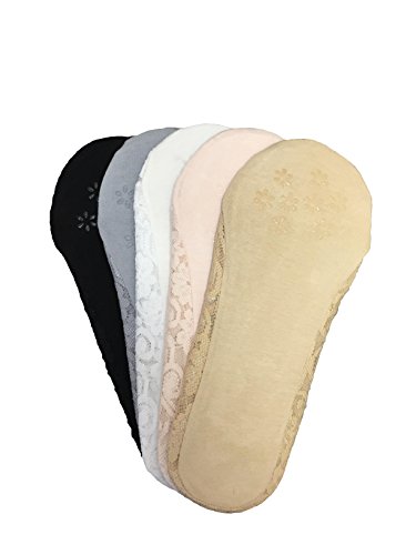 Women's Lace Casual No Show Non-skid Boat Socks Set of 54