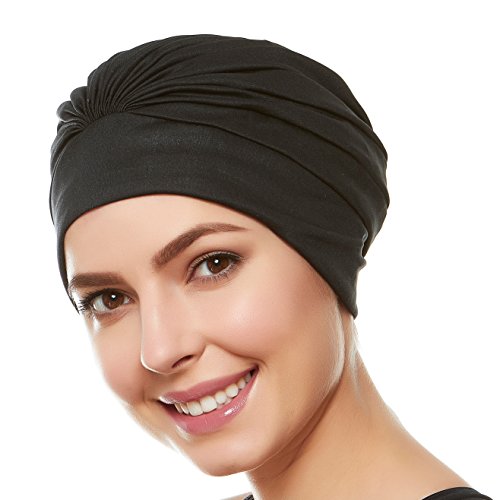 Beemo Women’s Swim Bathing Cap Turban Polyester Latex Lined - Black