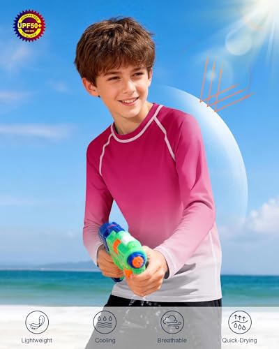 Image of Boys UPF 50+ Swim Shirt Long Sleeve, 1 or 2 Pack Rash Guard Tops