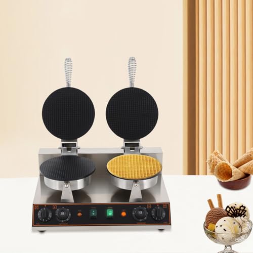 Double-Headed Ice Cream Cone Maker, 2400W Commercial Non-Stick Waffle Cone Machine with Timer & Dual Temperature Control, Ideal for Restaurants, Bakeries & Home Use