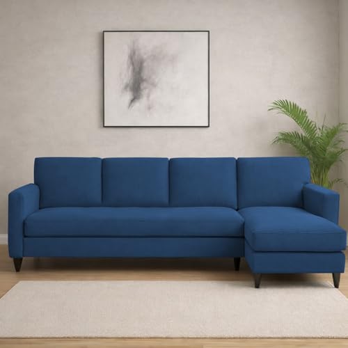 Image of Carlos RHS 4 Seater L Shape Sofa Set for Living Room & Home Office Furniture, Modern Durable Sectional Corner Sofa Couch, Premium Fabric Comfortable Seating with Strong Frame (Blue)