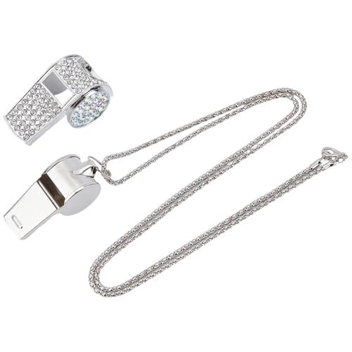 Silbato metalico con rhinestone plateado y llavero, pack x5 miniatura 7