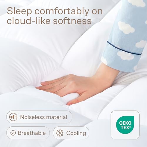 Image of Niagara Sleep Solution Polyester Mattress Pad Topper Twin 39x75 Inches Quilted Plush Down Alternative Pillow Top Fitted Skirt Protector Reviver Enhancer Deep Pocket Fits 8-20 , 21 Inch White Bed Cover
