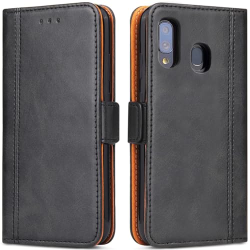 ROJIOJIO Handyhülle für Samsung Galaxy A40 Leder Handytasche Kartenfach Klappständer Magnetisch Lederhülle für Samsung Galaxy A40 Hülle Schwarz