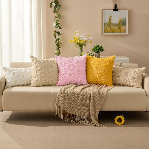 Image of DFXSZ Spring Summer Pillow Covers 20x20 inch Set of 2 Pink Sunflower | Farmhouse Decor Soft Plush Faux Fur Jacquard Throw Pillow Covers|For Spring Holiday Sofa Home Decor