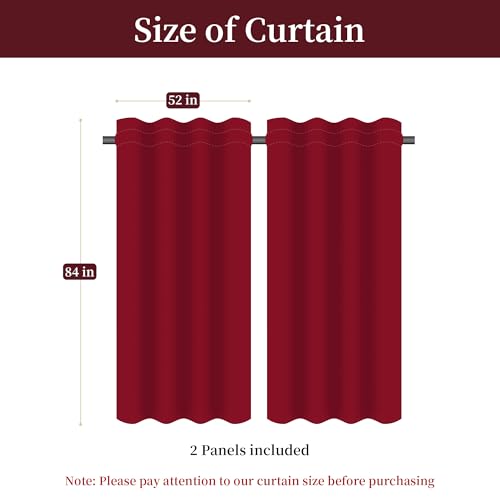 Loom and Mill Vintage Floral Curtains for Bedroom, Burgundy Lined Jacquard Curtains 2 Panels with Tiebacks, Window Curtain for Living Room Banquet Christmas Decor, Rod Pocket(52”x 84”, 2 Panels)