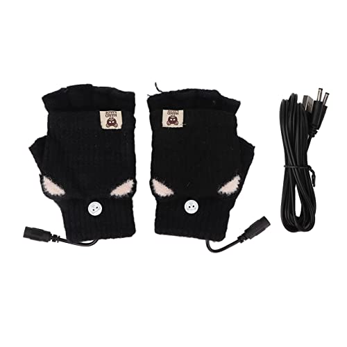 USB Heated Gloves, EVTSCAN USB Heated Gloves Mitten Men Women Winter Knitted Fingerless Hand Warmer Heating Gloves for Office Work(Black)
