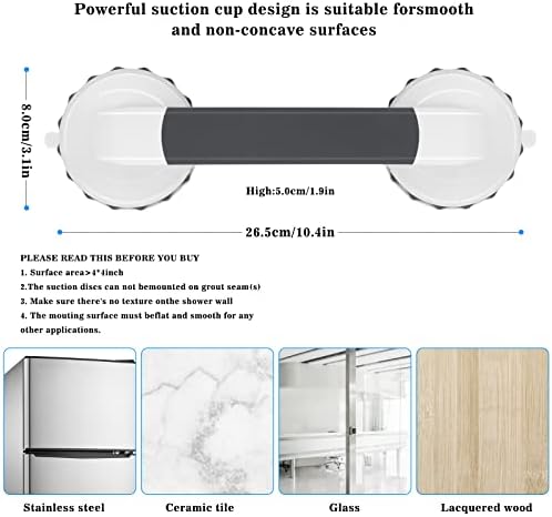 Newthinking Suction Grab Rails for Bathroom, Portable Shower Suction Handle with Rotary Lock, Powerful Suction Grab Rails for Bath Bathtub and Glass Door