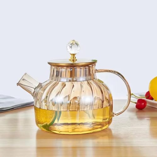 Image of PrimeWorld Premium Amber Glass Teapot with Lid - 1 Litre | Elegant Glass Pitcher for Hot Water, Milk & Serving (1 Pc)