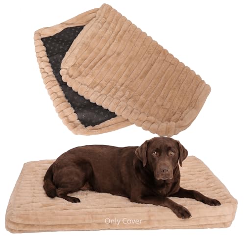 Image of Faux Fur Dog Bed Covers - Ultra Soft Rose Velvet, Removable & Washable, Cozy & Durable,Large Pet Bed Cover Only (No Filling) - Gray, (Stripe Light Brown, 36 inch L x 24 inch W x 4 inch Th)