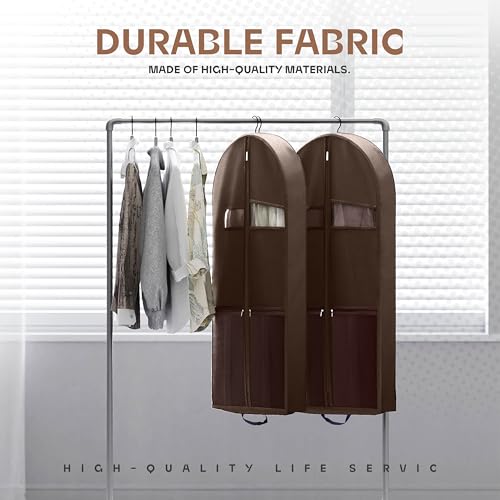 Image of Lazebox 43 inch Travel Garment Bag with Accessories Zipper Pocket, Heavy Duty Suit Bag for Suits, Tuxedos, Dresses, Coats, Brown, 1 pack