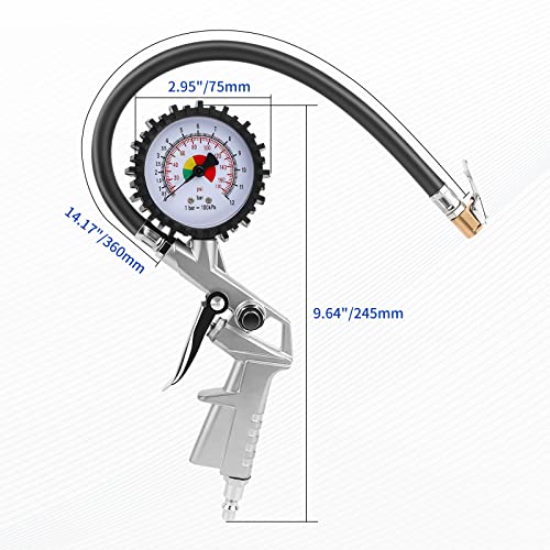Rvzone Tire Pressure Gauge With Inflator (0-170 Psi) - Air Pressure Gauge With Rubber Hose - Air Compressor Tire Inflator Attachment 2-1/2" Dial Wheel Inflator Gage For Any Car, Truck, Motorcycle, Rv #TOP2