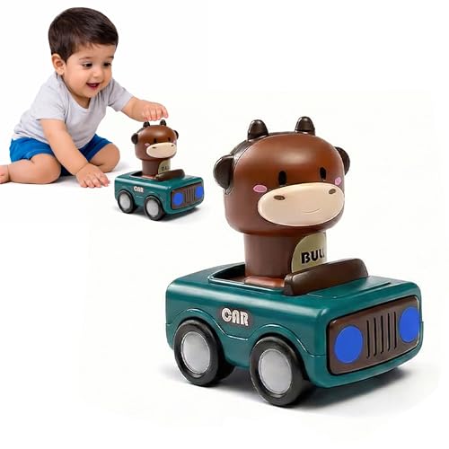 Image of Kidology Press & Go Friction-Powered Cars for Toddlers - Animal Mini Racing Car, Push & Go Vehicle for Early Learning, Motor Skill Development, Fun Toy for Babies & Kids - Pack of 1 (Green Color)