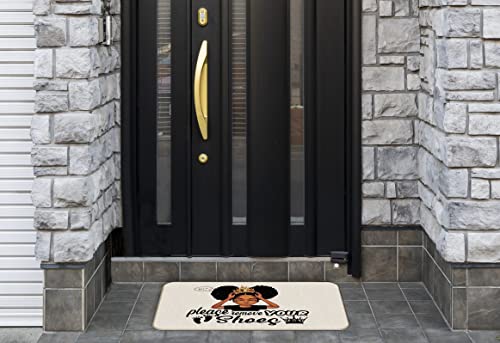 Nogrit Please Remove Your Shoes Black Girl Queen Rugs 17X30 Inch Non Slip Doormat Decor，African American Black Girl Home Front Door Porch Outdoor Indoor Decorations Gifts For Home Decor #TOP1
