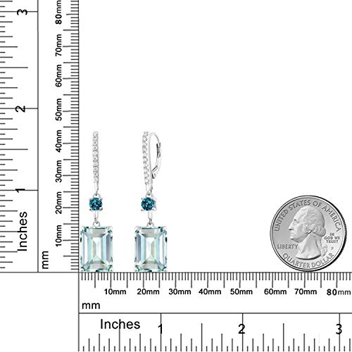 Gem Stone King 925 Sterling Silver Sky Blue Simulated Aquamarine and London Blue Topaz Dangle Earrings For Women (14.24 Cttw, Gemstone Birthstone, Emerald Cut 14X10MM)2