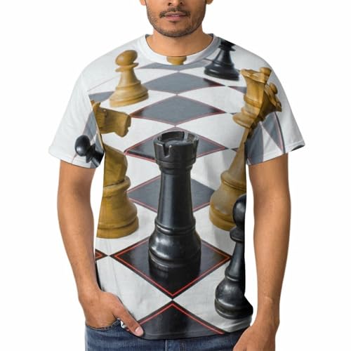 T-shirt jeu d'échecs noir et jaune à col rond et manches courtes pour homme
