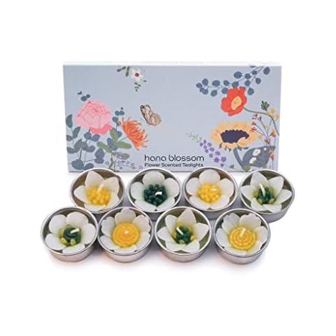 Assorted 8 Handmade White Garden Flower Scented Tealights Cover