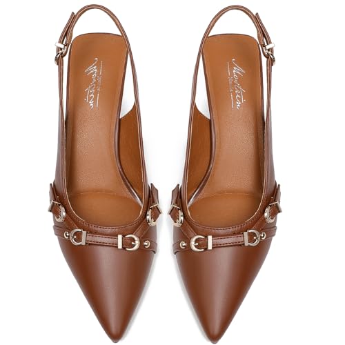 Image of Mostrin Kitten Heels for Women Pointed Toe Pumps Patent Leather Low Heel Slingback Heels with Buckle Dress Shoes for Dating Party Working
