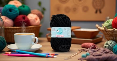 Image of M.G ENTERPRISE Knitting Yarn Thick Chunky Wool, Blankie Black 200 GMS Best Used with Knitting Needles-LO Art-AEII