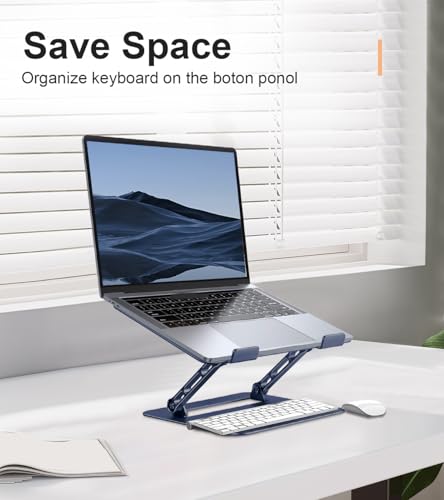 Image of Aoviho Adjustable Laptop Stand for Desk,Portable Laptop Stand Holder and Riser,Foldable Aluminum Notebook Computer Stands for MacBook Air Pro HP Lenovo Dell Samsung Chromebook, 10-15.6 inch,Navy Blue