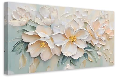 Anolyfi White Textured Flowers Canvas Wall Art for Living Room, Modern Aesthetic Sage Florals Painting Wall Decor for Christmas Gift Hallway Bedroom Dining Room Office Home Decor 40"x20" - Image 3