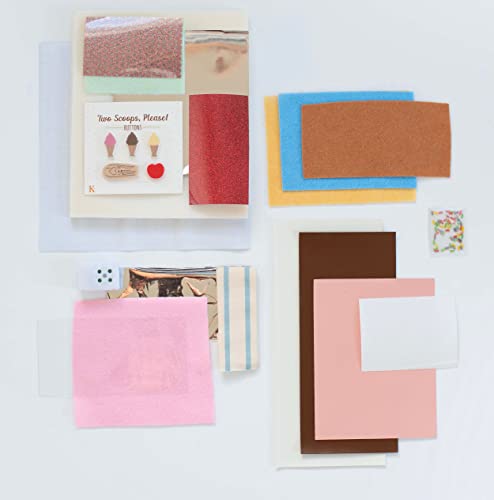 Kimberbell Embellishment Kit Two Scoops (19 Pcs): Includes Beads & Personalized Buttons, Mylar, Applique Glitter, Vinyl, Felt (Variety Of Colors), Pair With Machine Embroidery Pillow Design #TOP3