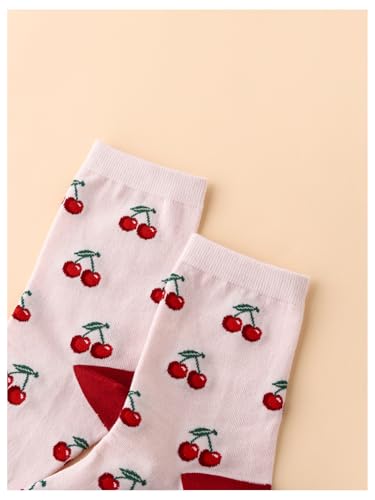 SHENHE Women's Cute Cherry Socks Kawaii Coloblock Knitted Crew Stockings Breathable Above Ankle Socks3