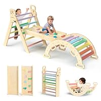 BlueWood Triangle Set 7in1 Foldable Baby Climbing Toys Wooden Montessori Philosophy with Arch&Ramp&Ladder Climber Indoor Jungle Gyms for Toddlers - Rainbow