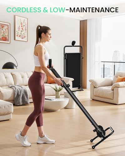 Image of AKLUER Non-Electric Treadmill with Dual Flywheel - Fixed Incline, Soft Foam Grips, Non-Slip Belt, LCD Monitor, Compact Foldable for Home /Gym Use
