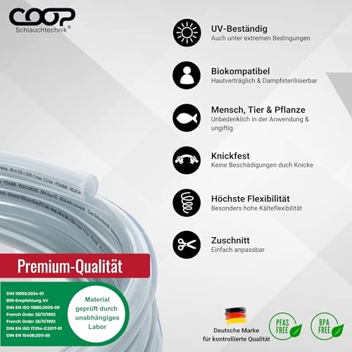 Coop Schlauchtechnik® Silikonschlauch 12mm Innen-Ø | 2 Meter | hohe Qualität | lebensmittelecht | geschmacksneutral |-40 bis 220 °C | ideal für Lebensmittel, Haushalt, Aquaristik, Labor, Industrie