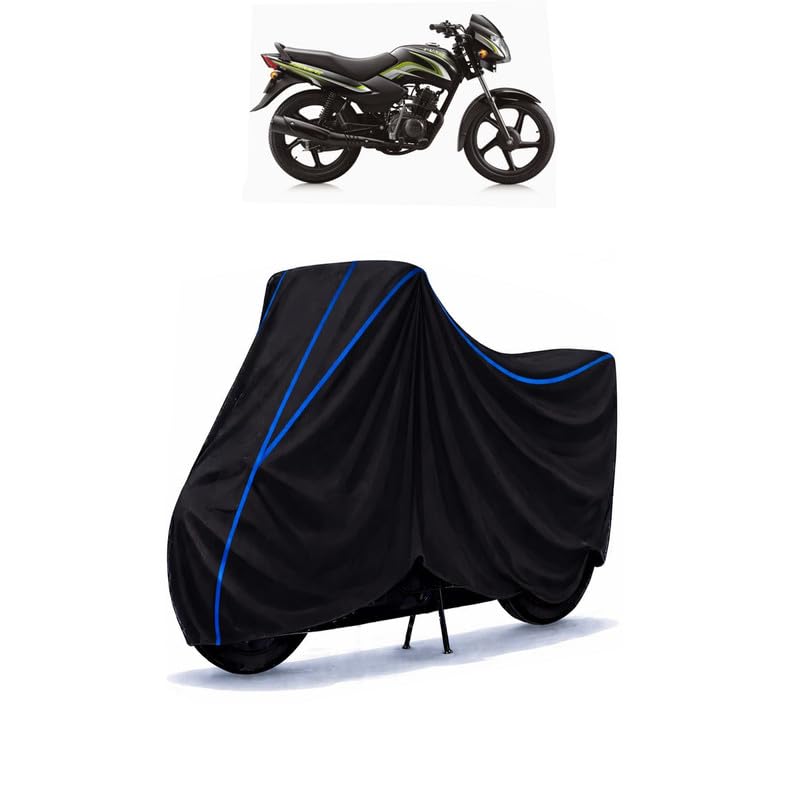 Image of TVS Sport ES Bike Cover Water Resistant Universal Motorcycle Rain | Heavy Duty UV Protection, Dust, Scratch Indoor Outdoor All Weather with Black Blue Piping Elastic