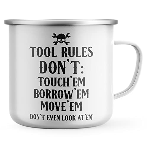 Purple Print House Divertida taza de esmalte mecánico, reglas de herramientas, regalos de taller para él, regalo de cumpleaños para papá, abuelo, regalo automotriz, talla única, color blanco Cover