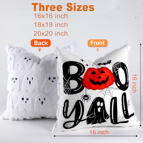 TOYPOPOR Halloween Decorations, 2 Packs Double Sided Ghost Pillow Covers, Soft Faux Fur Throw Pillow Cases, Indoor Outdoor Couch Cushion Case for Fall Autumn Bedroom Living Room Home Decor 16''x16''