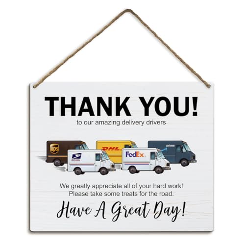STHTTSW Delivery Deliveries Drivers Snack Sign Package Delivery Sign Thank You Driver Outdoor Signs Delivery Signs for Packages Wood Hanging for Home Office Porch Front Door 10x8 Inch