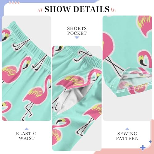 ZZXXB Pink Flamingo Pattern Boys Long Pants Soft Trousers Elastic Waist Kids Lounge Bottoms with Pockets S-XL4