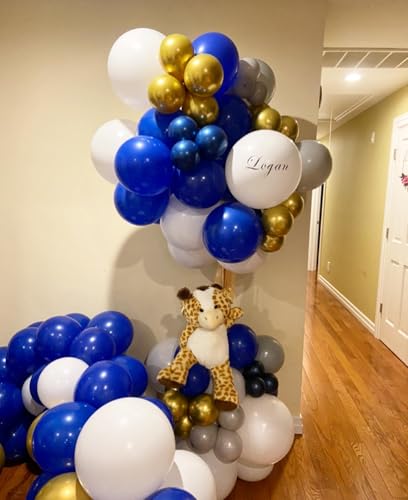 Image of Blue and Gold Balloon Arch Kit, Explosion Star Royal Dark Blue and Metallic Gold White Balloons 22 18 12 10 5 Inch Different Size Balloons for Anniversary Wedding New Year Birthday Decorations