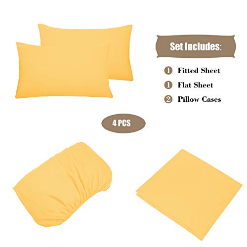 Image of Best Season 4 Piece Bed Sheet Set (Queen,Yellow) 1 Flat Sheet,1 Fitted Sheet and 2 Pillow Cases,100% Brushed Microfiber 1800 Luxury Bedding,Deep Pockets,Extra Soft & Fade Resistant