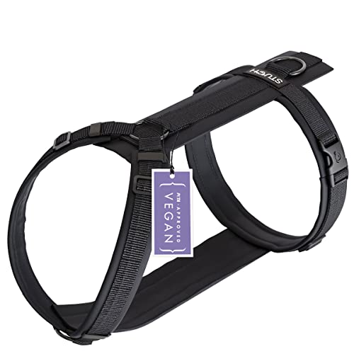 STUCH Y-Hundegeschirr gepolstert & verstellbar – formstabiles, Robustes Nylon Geschirr für kleine & große Hunde – 100% Vegan & PETA Zertifiziert, Farbe:Schwarz, Größe:L