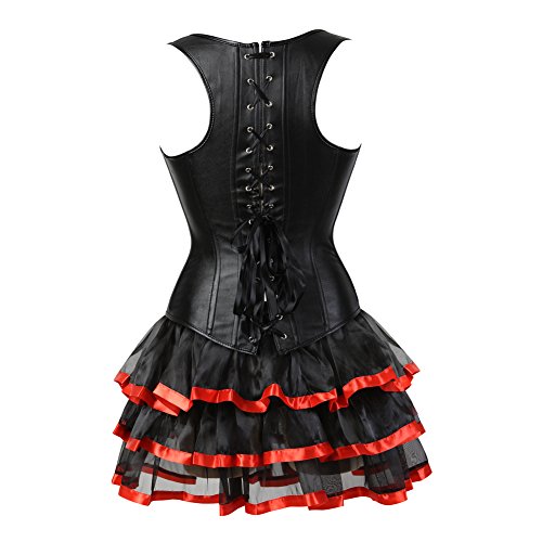 Grebrafan Steampunk Korsett Kunstleder Reißverschluss Corsage mit Spitzenrock Tüll Tutu – Bild 4