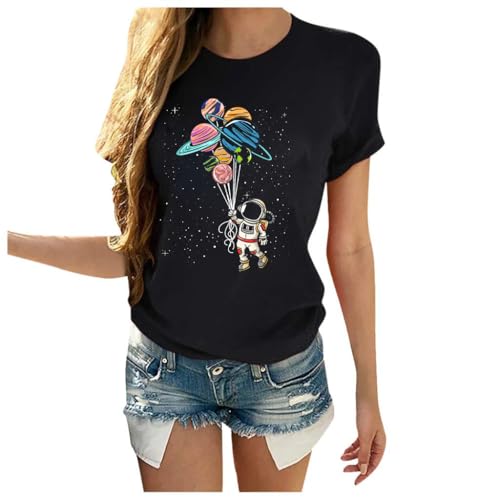 Space Shirts for Women NASA Shirt Moon Graphic Tees Astronaut Print T Shirt Space Fan Gift Shirt Short Sleeve Tee Tops