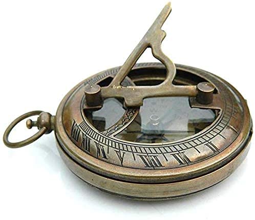 Boussole de poche en laiton avec cadran solaire et boîtier en cuir marron