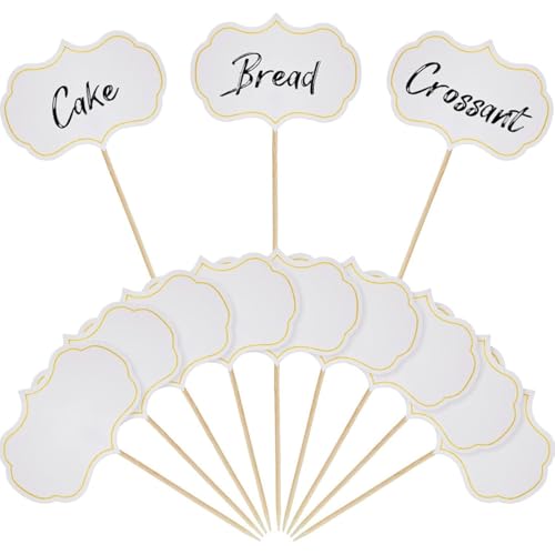 COYUN 50 Pcs Cure Dent avec Drapeau Blanc, Panneaux de Buffet à Fromage Etiquette Ardoise Alimentaire Forme de Tableau en Papier Vierge Pics à Cupcake...