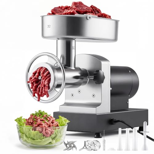 Image of VEVOR Commercial Meat Grinder, 21 Lbs /Min Capacity, #32 Electric Meat Mincer with 3 Plates, 3 Sausage Stuff Tubes, 1100W /1.5HP Stainless Steel Sausage Maker for Home Kitchens & Restaurants, ETL Listed