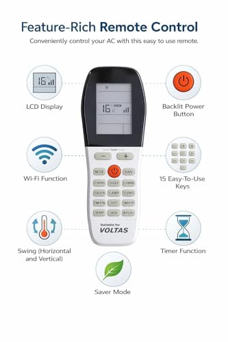 Image of 5 Years Warranty Remote Split and Window Compatible for Voltas Inverter Ac Remote Control Model no. 183 Vectra Prism (Old Remote Must Be Exactly Same) White
