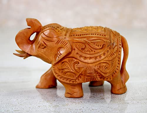 Image of eSplanade Wooden Elephant Sculpture or Showpiece Baby Inside Mother's Tummy Feng Shui Vastu Brings Goodluck Home Decor (Small)