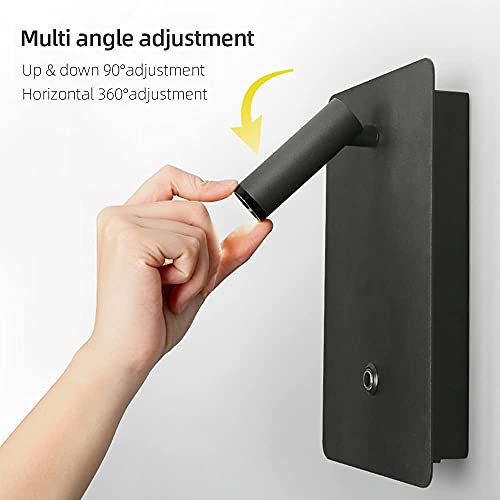 Apliques de pared LED modernos para salón luz de lectura regulable tricolor cuerpo negro 3W 7