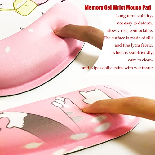 Cute Pink Keyboard Wrist Rest And Mouse Wrist Rest Support Mouse Pad Set, Anime Kawaii Desk Accessories, Ergonomic Memory Foam Mouse Pad And Keyboard Pad, Easy Typing, Gaming (Pink Cat) #TOP5